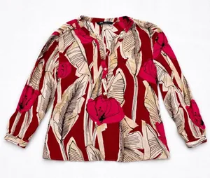 Zara womens medium abstract boho‎ floral top blouse size medium pink thumbnail 1