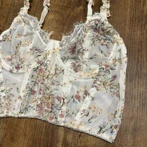 Y2K Mesh Floral Bustier Corset Crop Top Sz Medium thumbnail 8