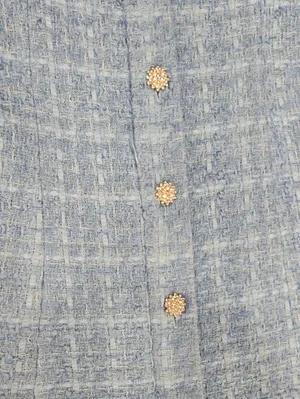 New Zara Sky Blue Tweed Dress With Crystal Buttons Size S thumbnail 6