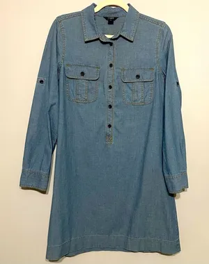 J Crew Chambray Shirt Dress Essential Long Sleeve Cotton Small thumbnail 1
