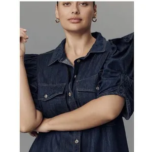 Anthropologie PILCRO RUFFLE-SLEEVE DENIM SHIRT DRESS XXS NEW Preppy Boho Resort thumbnail 7