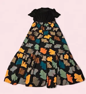 Black Floral-Print Tiered Maxi Dress with Short Sleeves thumbnail 1