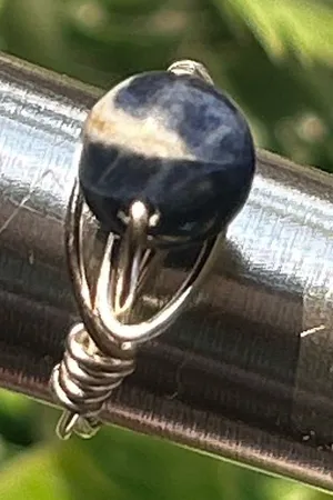 Handmade 💍 Handcrafted Silver tone Copper Wire Wrapped Ring with Sodalite size 5 thumbnail 1