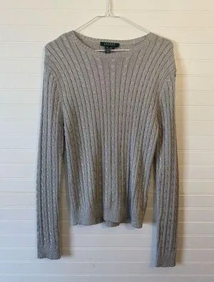 Lauren Ralph Lauren Metallic Sliver Cable Knit Sweater thumbnail 1