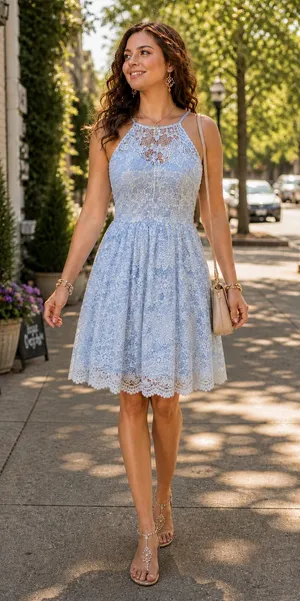 Francesca's Collections Light Blue Lace Halter Mini Dress thumbnail 1