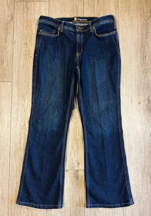 Carhartt Original Fit Dark Wash Bootcut Jeans Womens 12 Short Blue 100649 409 thumbnail 1