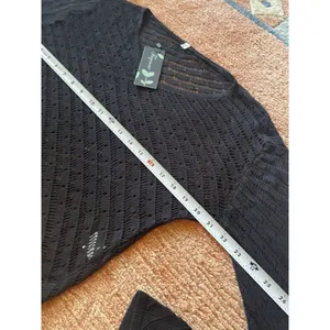 Fayenne Crochet Black Women's Long Sleeve Sweater -Mesh V-neck Size M New thumbnail 5