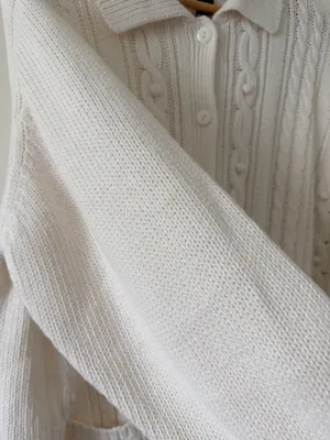 Jenny Buchanan White Cable Knit Vintage Cardigan Sweater thumbnail 4