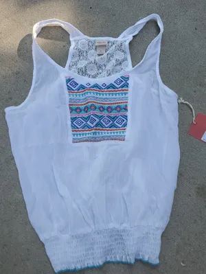 Mossimo Supply Co. White Racerback Tank with Blue & Teal Embroidery thumbnail 1