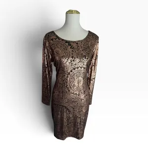 LuLaRoe Debbie Elegant Dress L Black Copper Metallic Cocktail Sheath NWT thumbnail 2