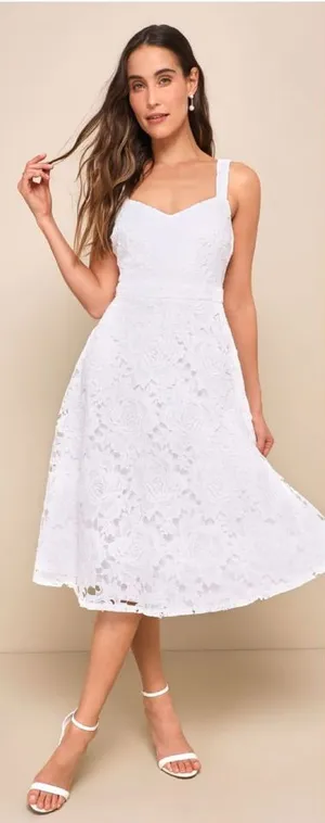 Lulus Divine Beauty White Lace Midi Dress With Pockets Size Small Bridal Beach thumbnail 1