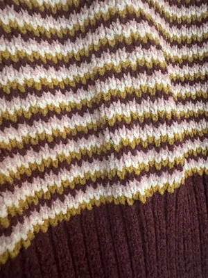 Pink Republic Striped V-Neck Sweater in Burgundy, Cream & Mustard cropped thumbnail 6