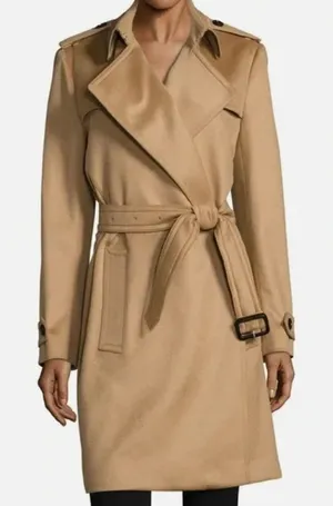 BURBERRY Wool Cashmere Trench‎ Coat Camel Sz 4 thumbnail 1