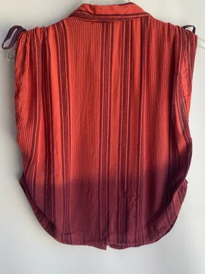 Free People dip dye ombre button down stripe top ruched shoulder bow tie small thumbnail 7