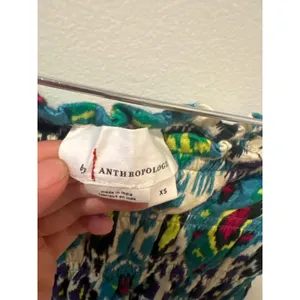 Anthropologie‎ Ikat Smocked Tube Top XS Teal Yellow Pink Cotton Strapless Crop thumbnail 2