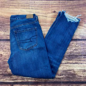 American Eagle Hi-Rise Girlfriend Distressed Medium Wash Womens Blue Jeans sz 8 thumbnail 1