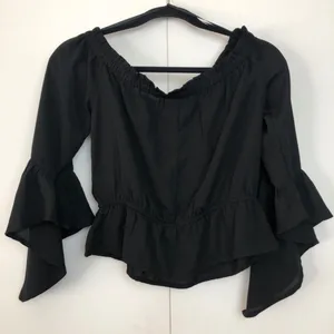 Express Off The Shoulder Flare Sleeve Top Black thumbnail 4