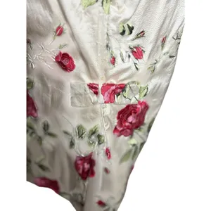 vintage Ivory Floral Brocade Pink Rose Print Empire Waist Cottagecore Midi Dress thumbnail 6
