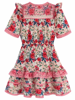LoveShackFancy Rena Mini Dress Women Medium Red Pink Floral Lace Excellent thumbnail 5