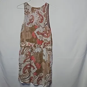 Free People boho paisley chiffon bohemian tie front tan pink dress sz Medium thumbnail 7