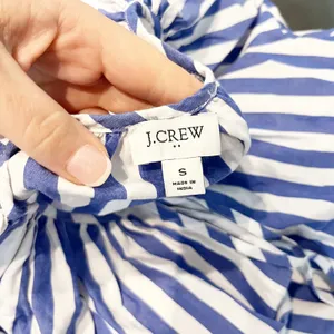 J. Crew Striped Button-Front Top with Tie Sleeves Brilliant Blue White Small thumbnail 2