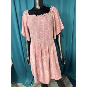 OPHELIA ROE Mauve Polka Dot Off‎ Shoulder Smocked Dress Womens 1x thumbnail 2