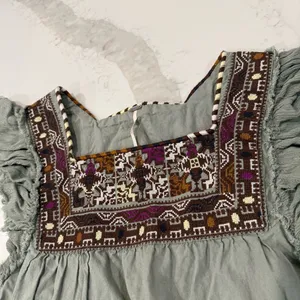 Free People Day Glow Boho Embroidered Mini Dress Women’s Medium Spanish Moss thumbnail 12
