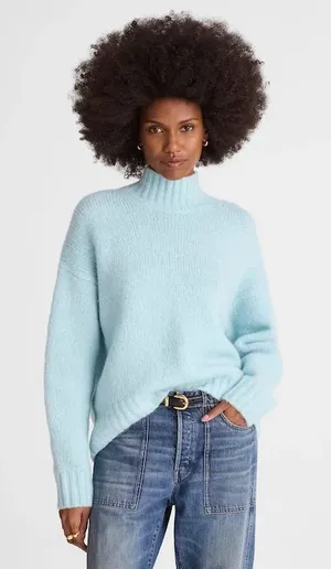Madewell Chunky Knit Alpaca Blend Turtleneck mint blue size‎ medium nwt thumbnail 1