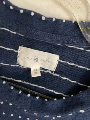 Lou & Grey Navy Blue White Polka dots Everyday Dress Pockets Cinched Waist M thumbnail 6
