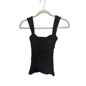 Agolde Women Sz XS Black Isla Cut Out Ribbed Sweetheart Neck Tank Organic Cotton thumbnail 5