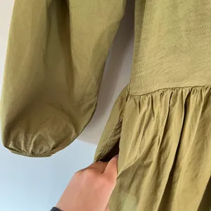Heddie Puff Sleeve Babydoll Cotton Poplin Mini Dress Lichen Green thumbnail 3