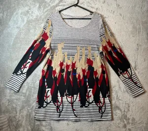 Whimsical Retro Cat Print Tunic Dress Vintage Inspired‎ Boho Aesthetic Artsy LG thumbnail 1