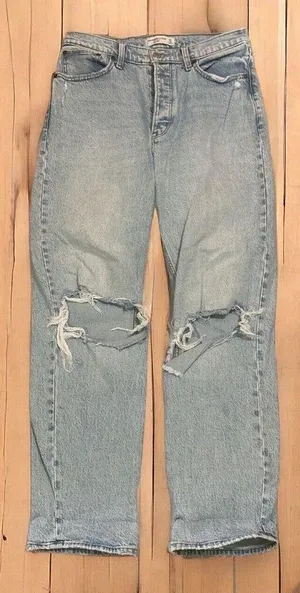 Abercrombie The Dad High Rise Distressed Light Wash Jeans Women 27/4 EUC thumbnail 5