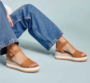 TOMS NWOT Diana Tan Leather Platform Espadrille Wedge Sandals Women 6.5 10019757 thumbnail 1
