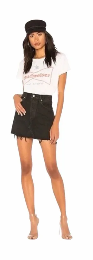 AGOLDE Skirt Women 26 Black Denim Quinn High Rise A Line Mini‎ Jean Frayed Hem thumbnail 1