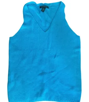 Lauren Ralph Lauren Knit Tank‎ Top Medium Sleeveless Sweater Blue Cotton thumbnail 1