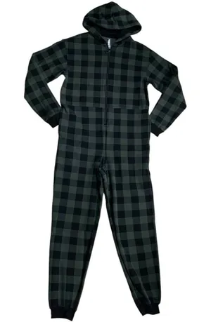 Fabletics Jumpsuit Women S Green Buffalo Plaid Fleece Hooded Pajamas Cabincore thumbnail 1