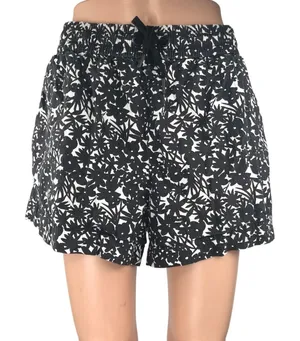 Everlane Women's Black White Floral High Waisted Casual Mini Shorts Size M thumbnail 1