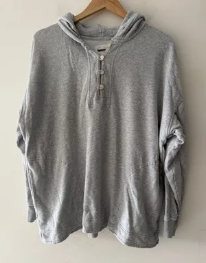 Aerie Gray Cozy Henley‎ Quarter Button Sweatshirt Hoodie thumbnail 1