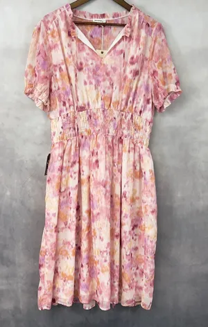 ANDTHEWHY Floral Chiffon Midi Dress‎ Womens 1X Metallic Romantic Fairy Whimsy thumbnail 1