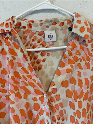 CAbi Cream Button-Down Blouse with Orange and Pink Spot Print XS thumbnail 2