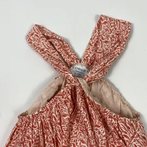 Bohera Dress Womens Medium Red White Floral‎ Halter Maxi Lined Boho Italy India thumbnail 3