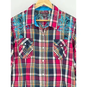 Rock‎ & Roll Cowgirl Embroidered Plaid Pearl Snap Western Shirt XL Rhinestone thumbnail 4