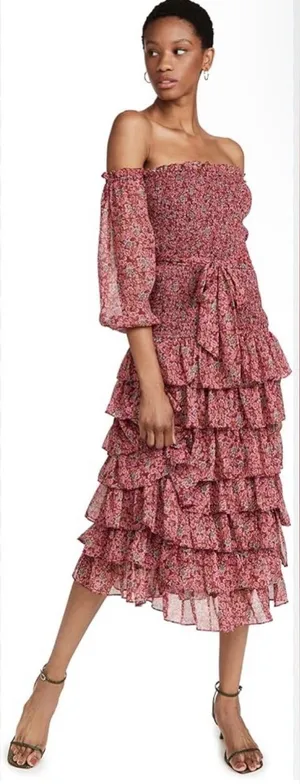 Likely Mitzie Midi Dress Tibetan Red Multi Size 12 thumbnail 1