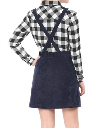 Allegra K Women's Corduroy Button Front A-Line Bib Overall Pinafore Dress thumbnail 2