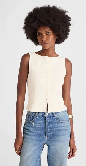 Madewell Ribbed Crewneck Shell Top in Vintage Ivory thumbnail 1