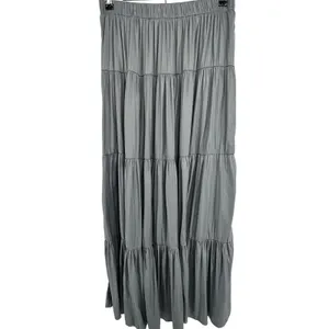 Tahari Tiered Maxi Skirt Metallic Silver Elastic Waist Y3K‎ Boho Chic Clean Girl thumbnail 2