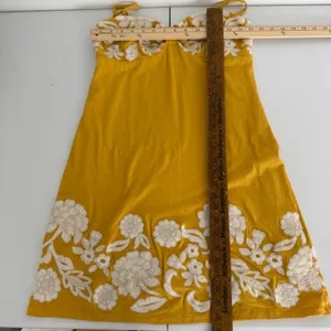 Mustard Yellow Floral Embroidered Sun‎ Dress Medium Bohemian Vacation Resortwear thumbnail 10