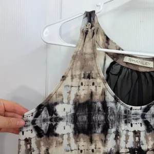 Shanley neutral tie dyed racerback sheer lightweight stretch high low tank top L thumbnail 2