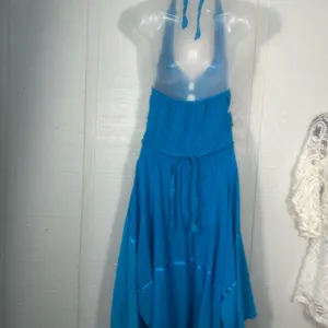 Blue and White Crochet Bodice Halter Top Sundress No Size EUC thumbnail 6